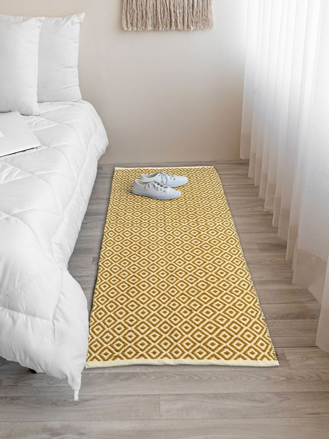 

HOMEMONDE Mustard Geometric Cotton Carpet