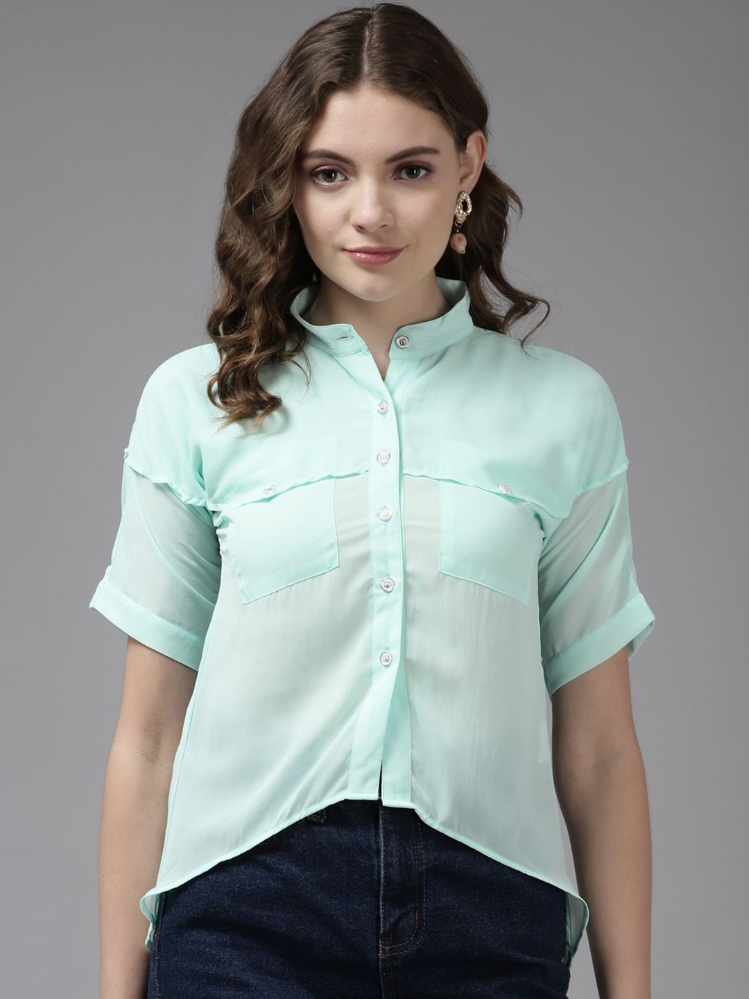 

BAESD Georgette Blouson Top, Turquoise blue