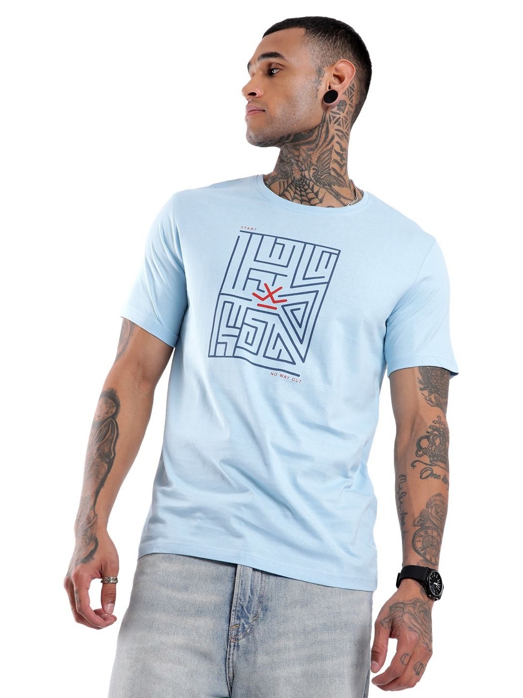

WROGN Graphic Printed Slim Fit Cotton T-shirt, Blue