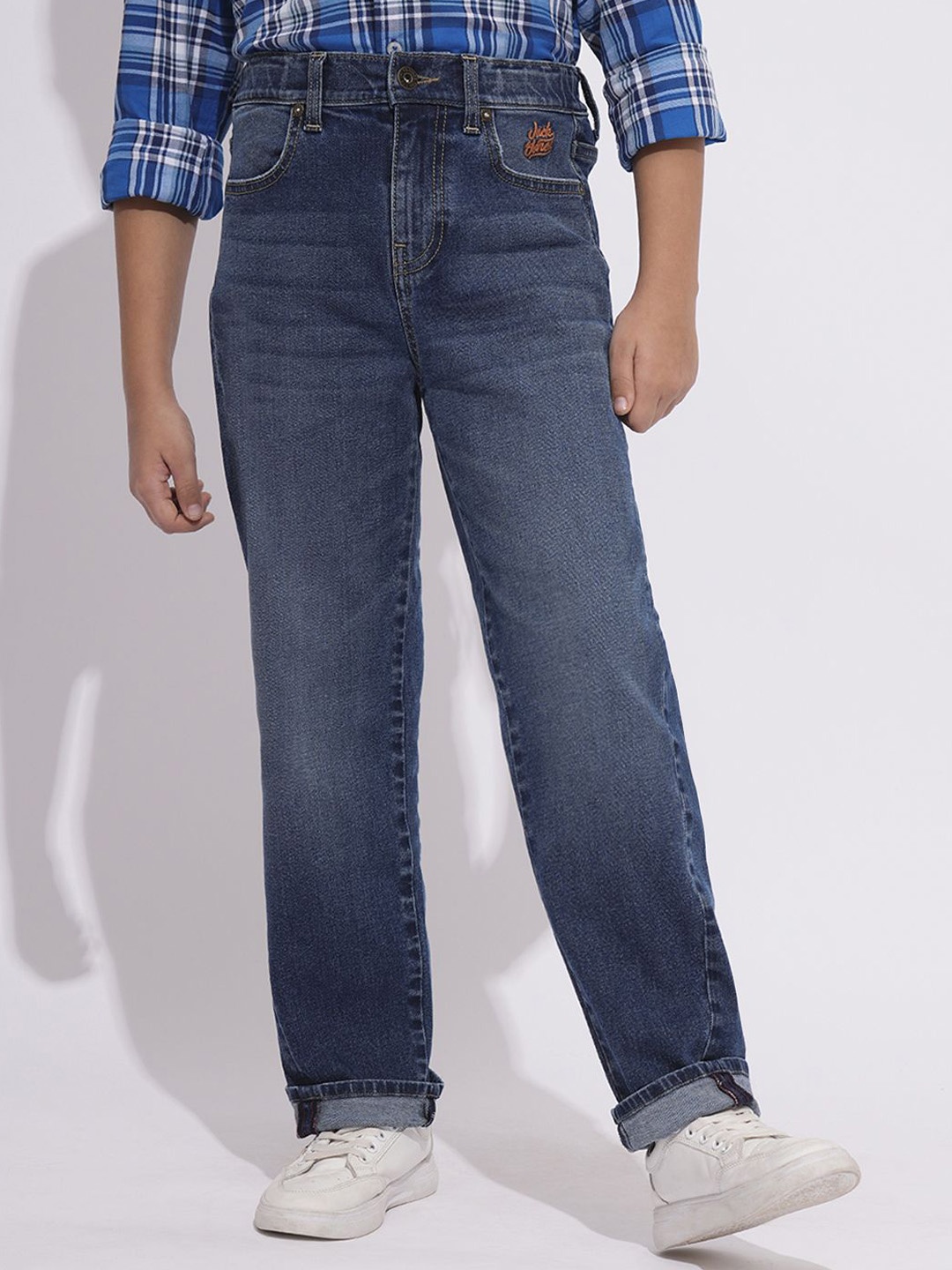 

Jack & Jones Junior Boys Mid-Rise Straight Fit Stretchable Jeans, Blue