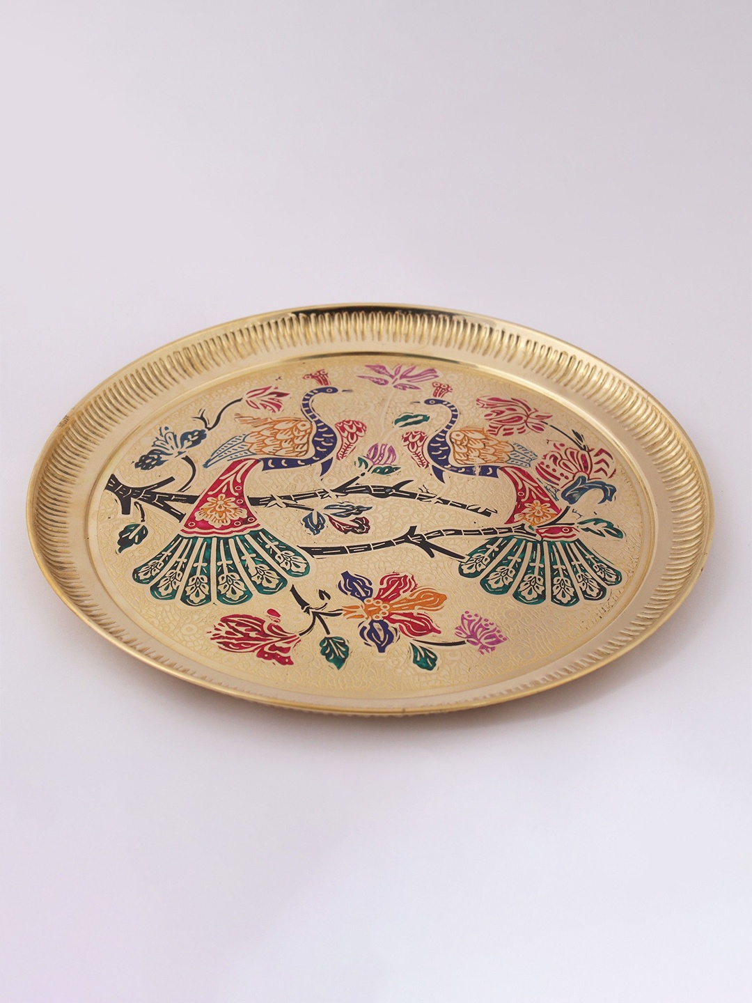 

Exotic India 10" Meenakari Peacocks Art Plate, Gold