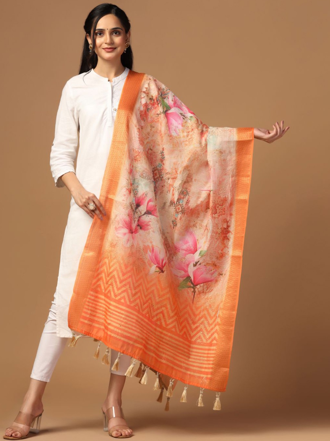 

Kaizen TEXO FAB Ethnic Motifs Printed Dupatta, Orange
