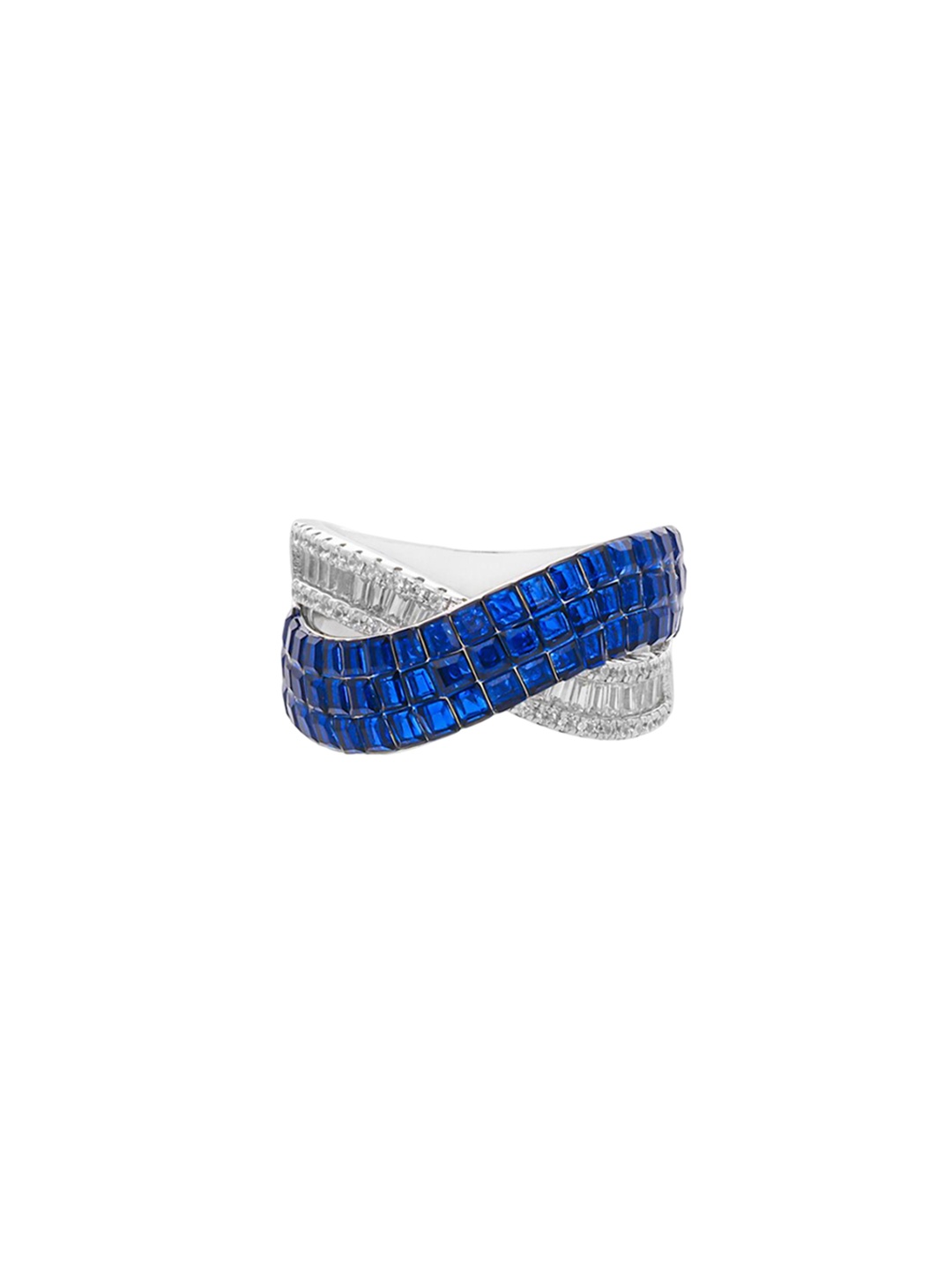 

MISS JO 92.5 Sterling Silver Rhodium Plated Cubic Zirconia Stone Studded Finger Ring