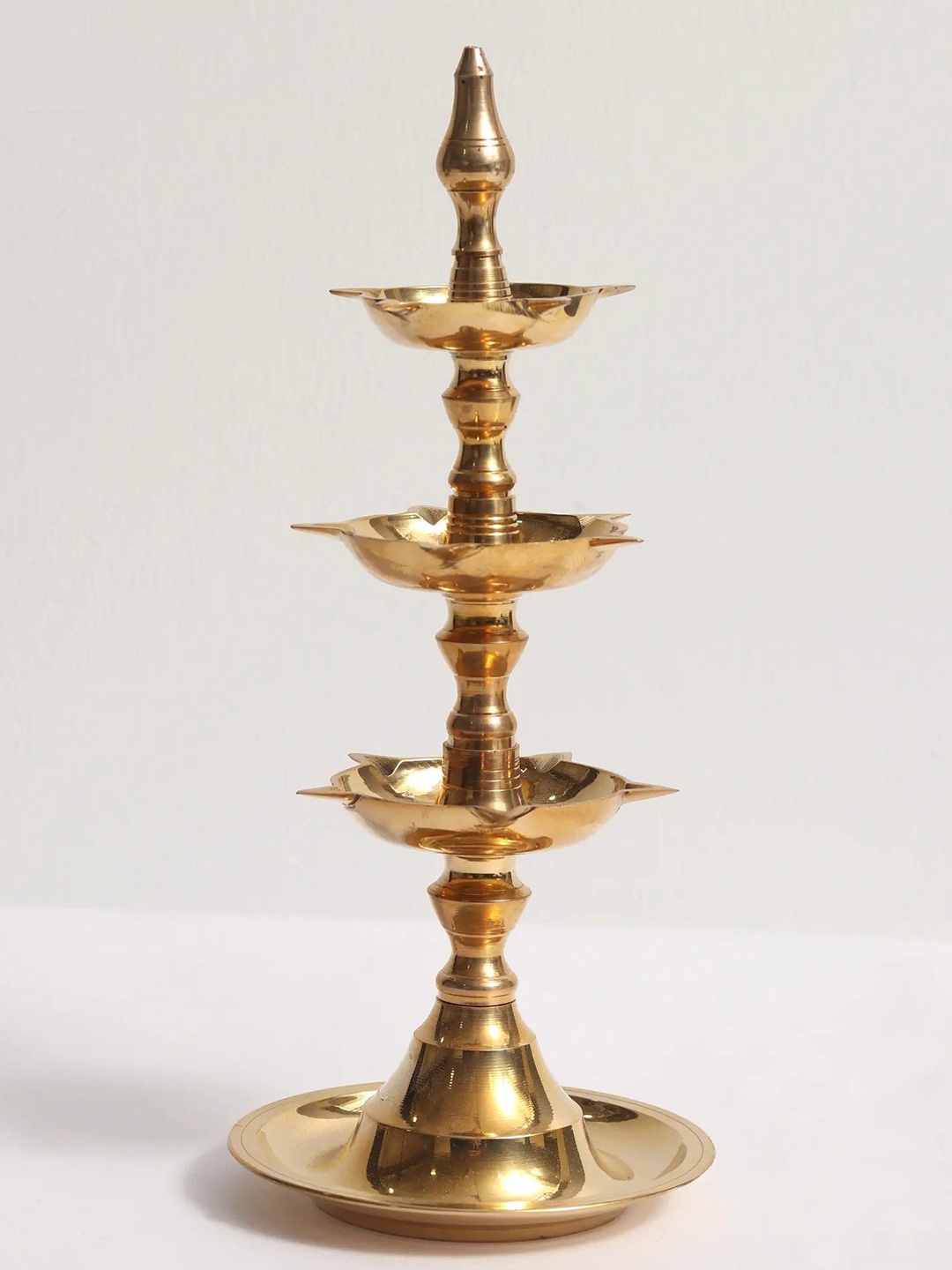 

Exotic India 11" Brass Traditional Three Layer Oil Lamp, Gold