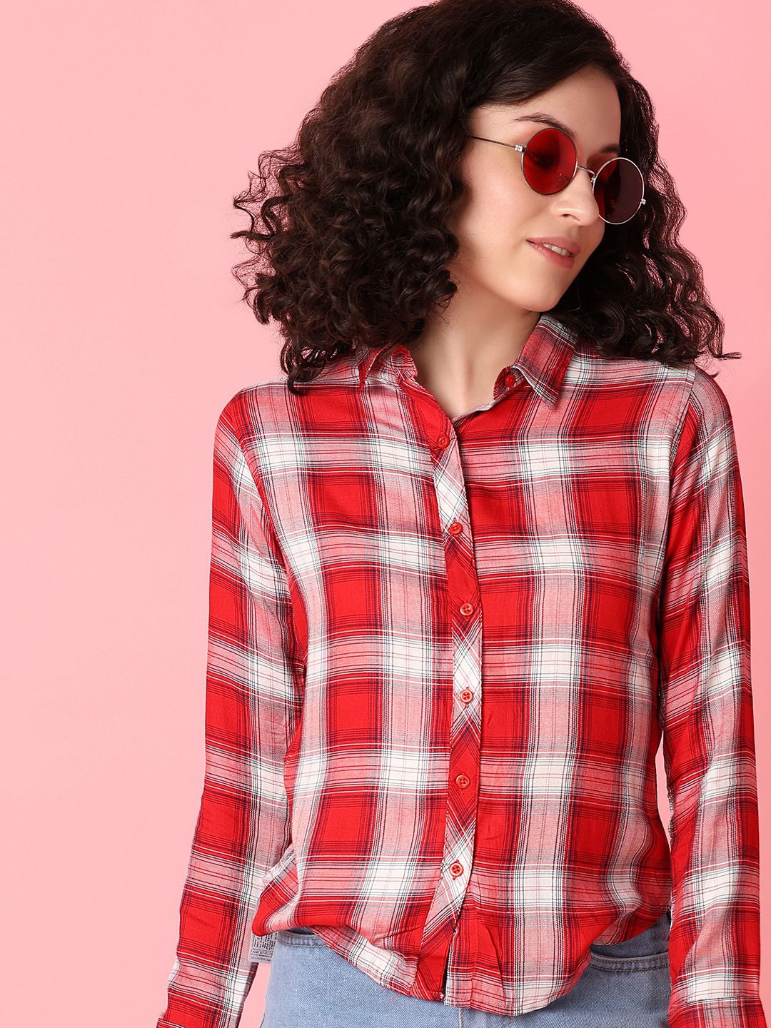 

UNLIMITED Women Classic Tartan Checks Opaque Checked Casual Shirt, Red