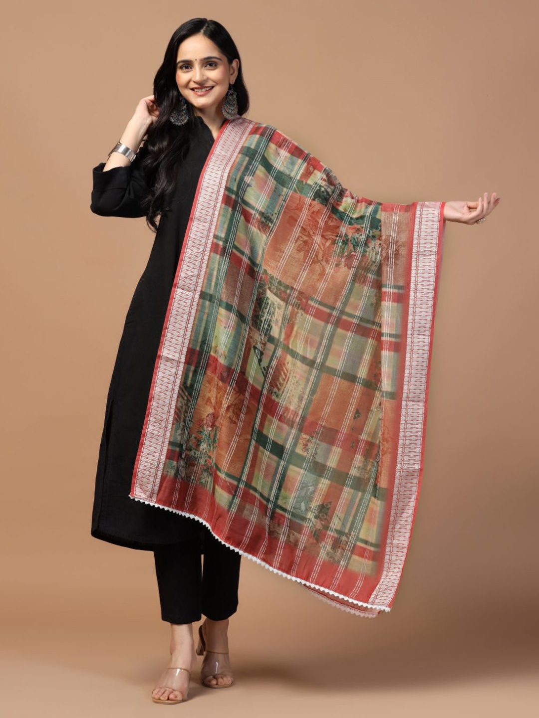 

Kaizen TEXO FAB Floral Printed Dupatta, Green