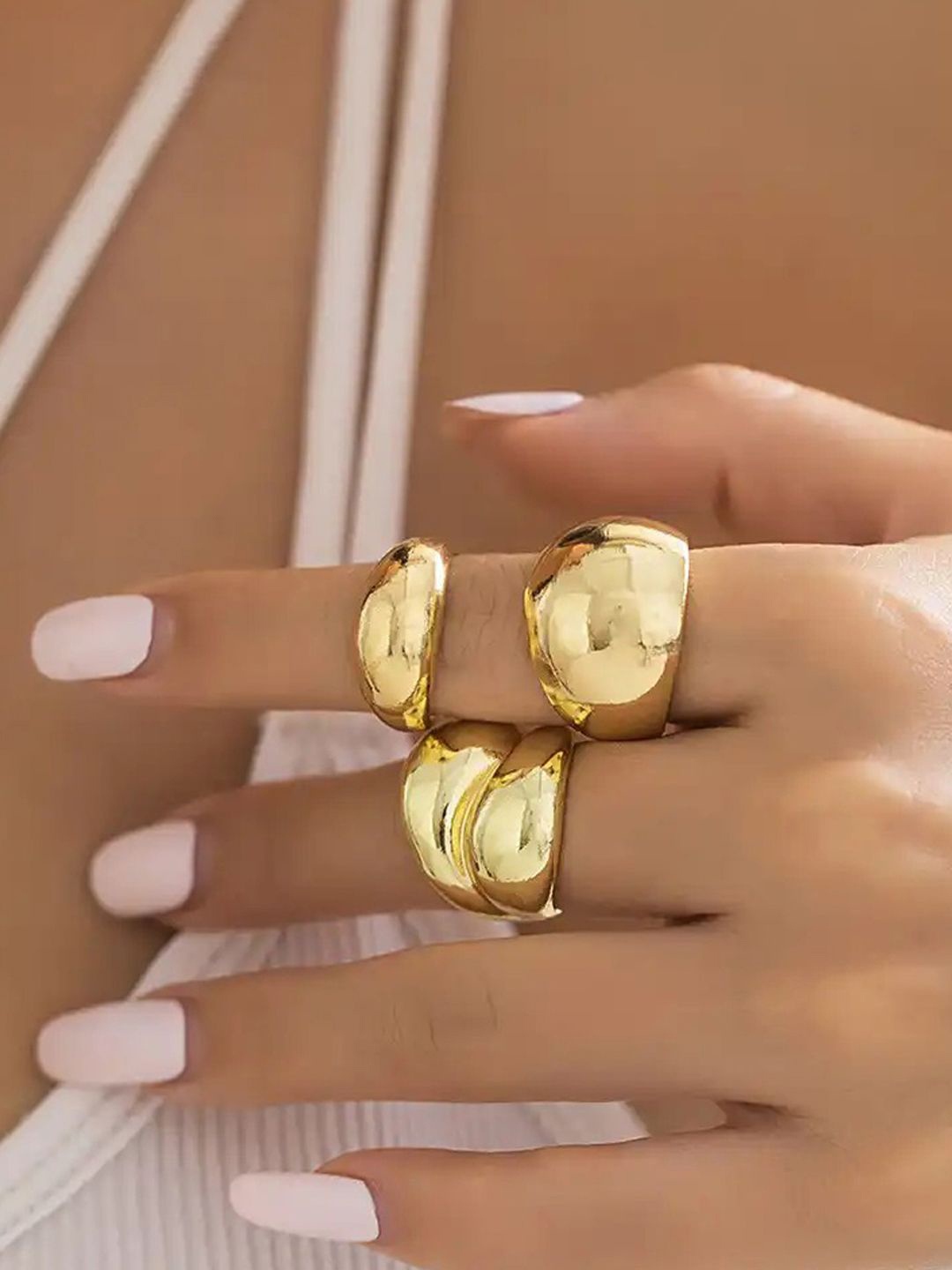 

Jewels Galaxy Set Of 3 Gold Plated Midi Adjustable Finger Rings