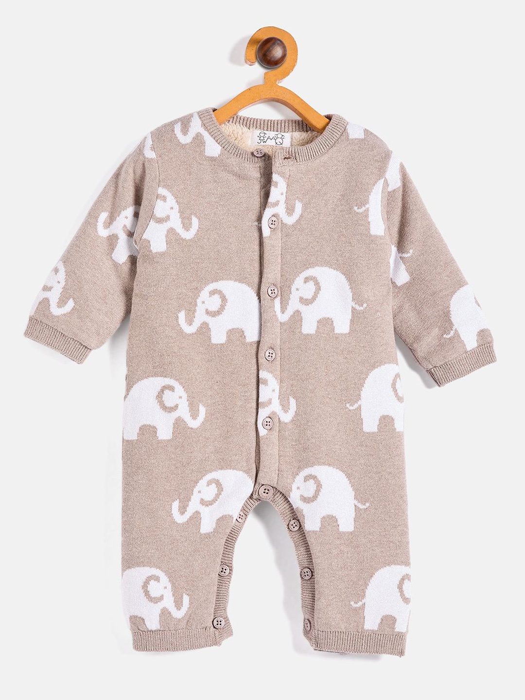 

JWAAQ Infants Printed Winter Romper With Fur Lined, Beige