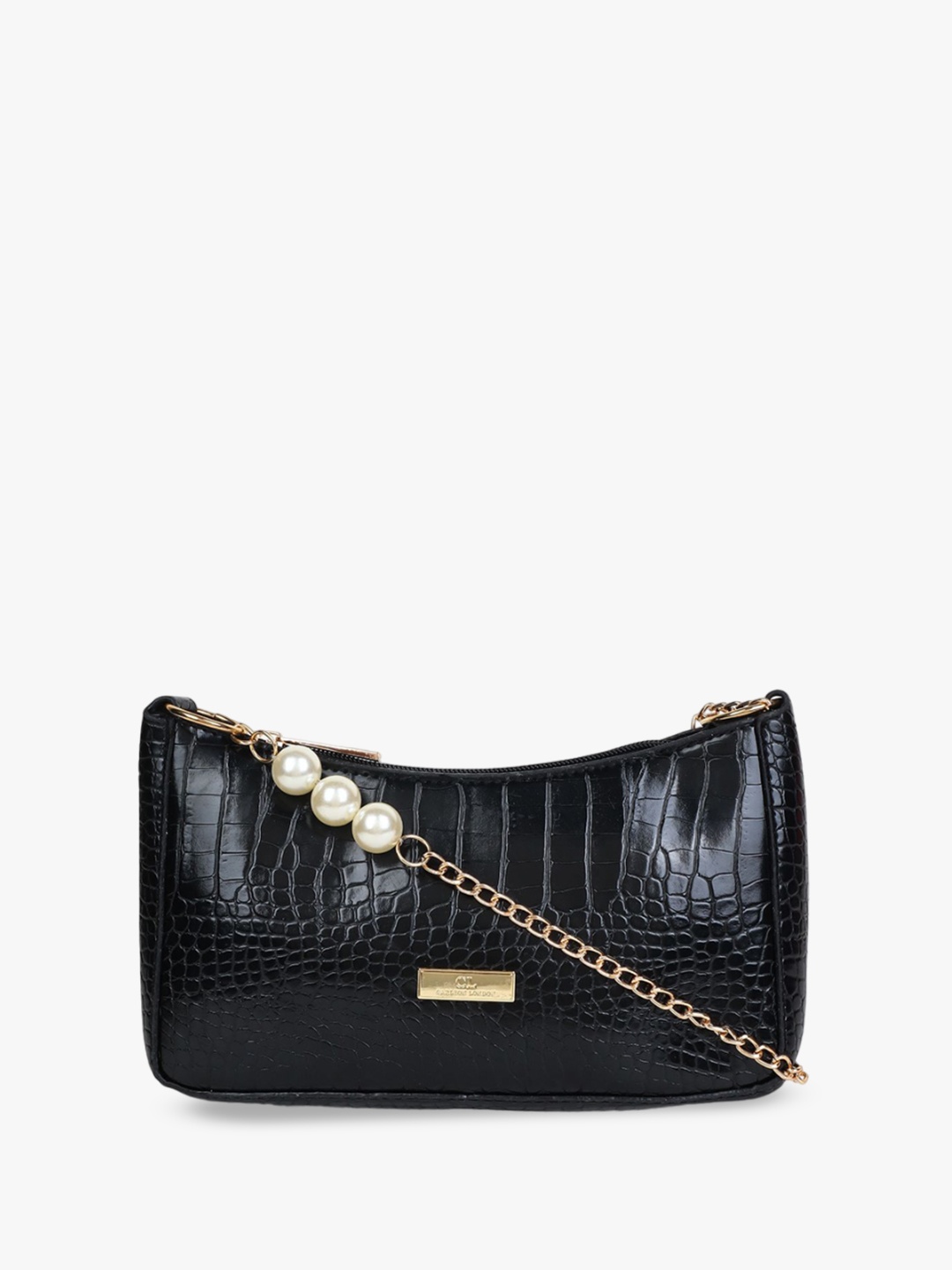 

Carlton London Textured Structured Sling Bag with Applique, Black