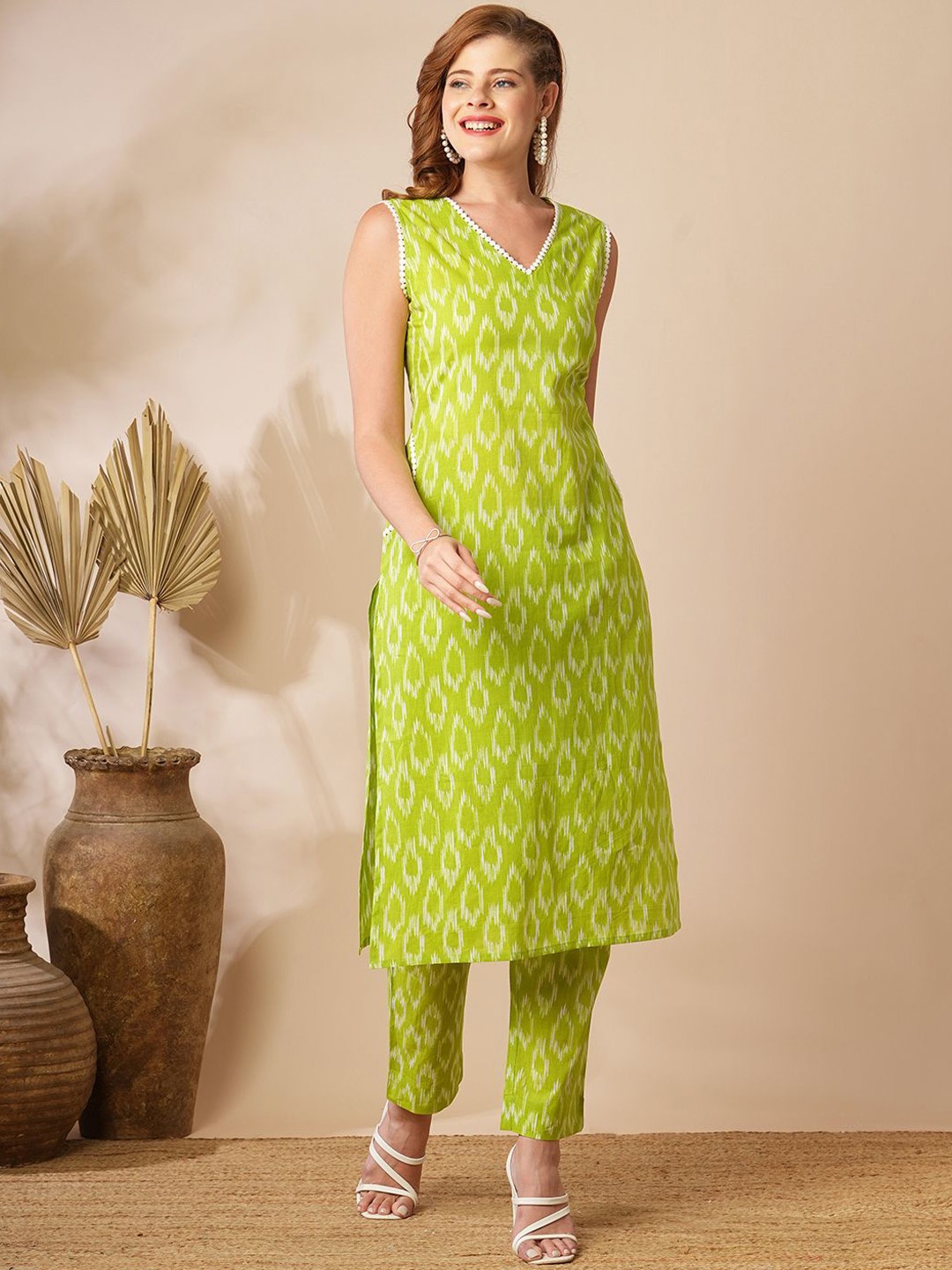 

FASHOR Printed Straight Kurta, Green