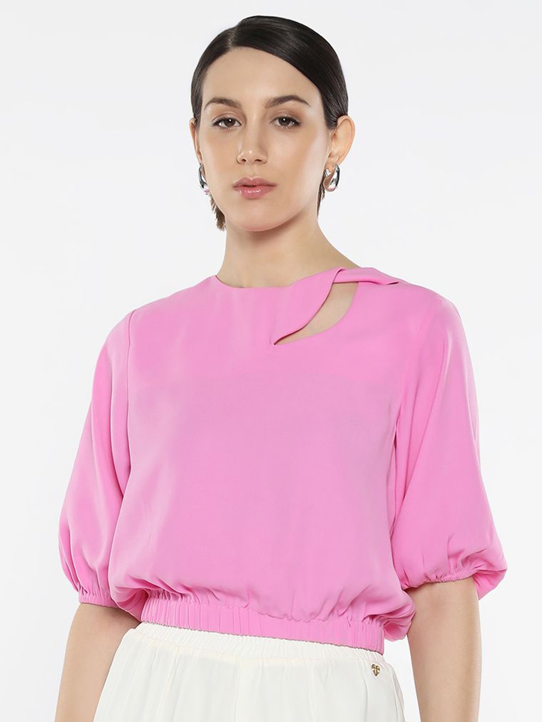 

RAREISM Slit Sleeve Cotton Blouson Top, Pink
