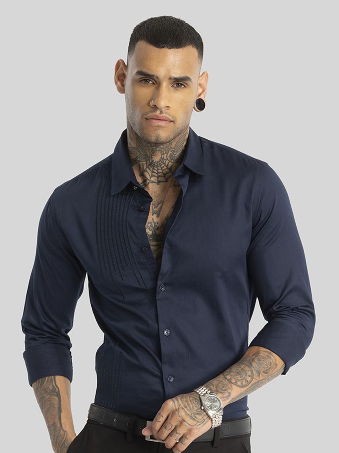 

Snitch Men Smart Slim Fit Opaque Formal Shirt, Navy blue