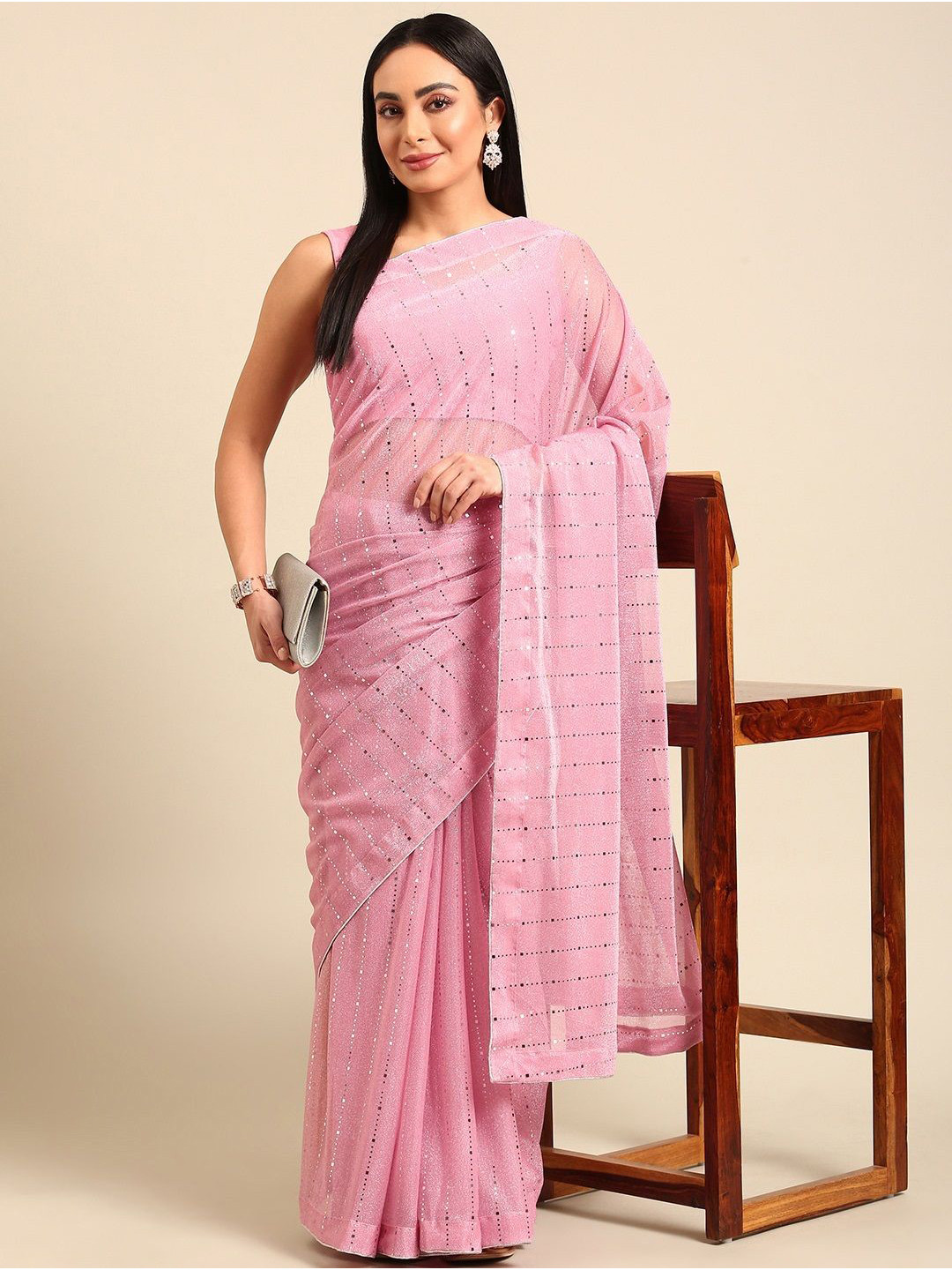 

all about you Embellished Beads and Stones Saree, Pink