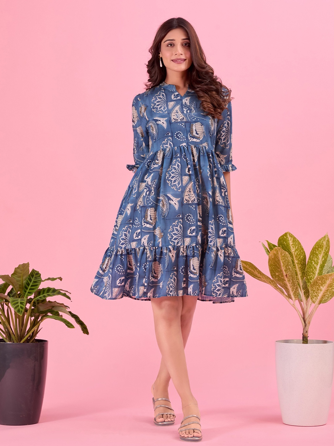 

Amarasha Floral Print Crepe Empire Midi Dress, Blue