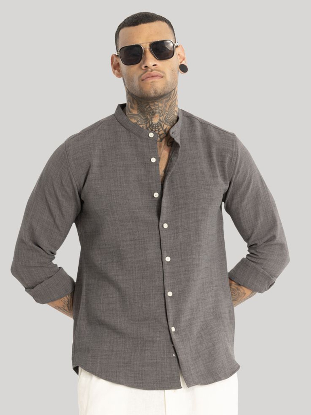 

Snitch Men Smart Slim Fit Opaque Casual Shirt, Grey