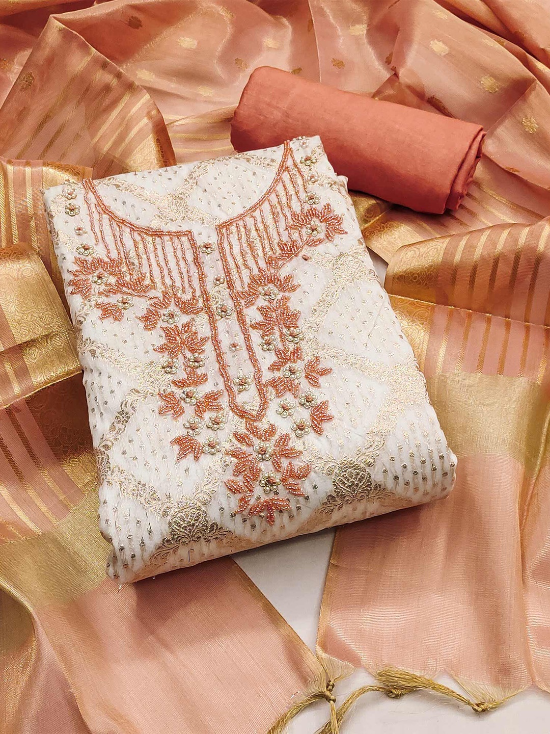 

Peachmode Unstitched Dress Material, Peach