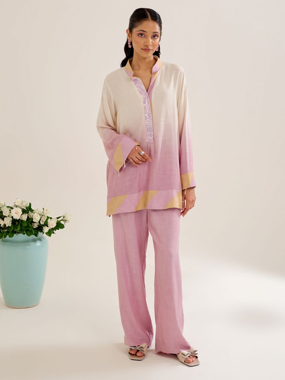 

Siyona by Ankurita Embellished Top With Trouser Co-Ords Set, Lavender