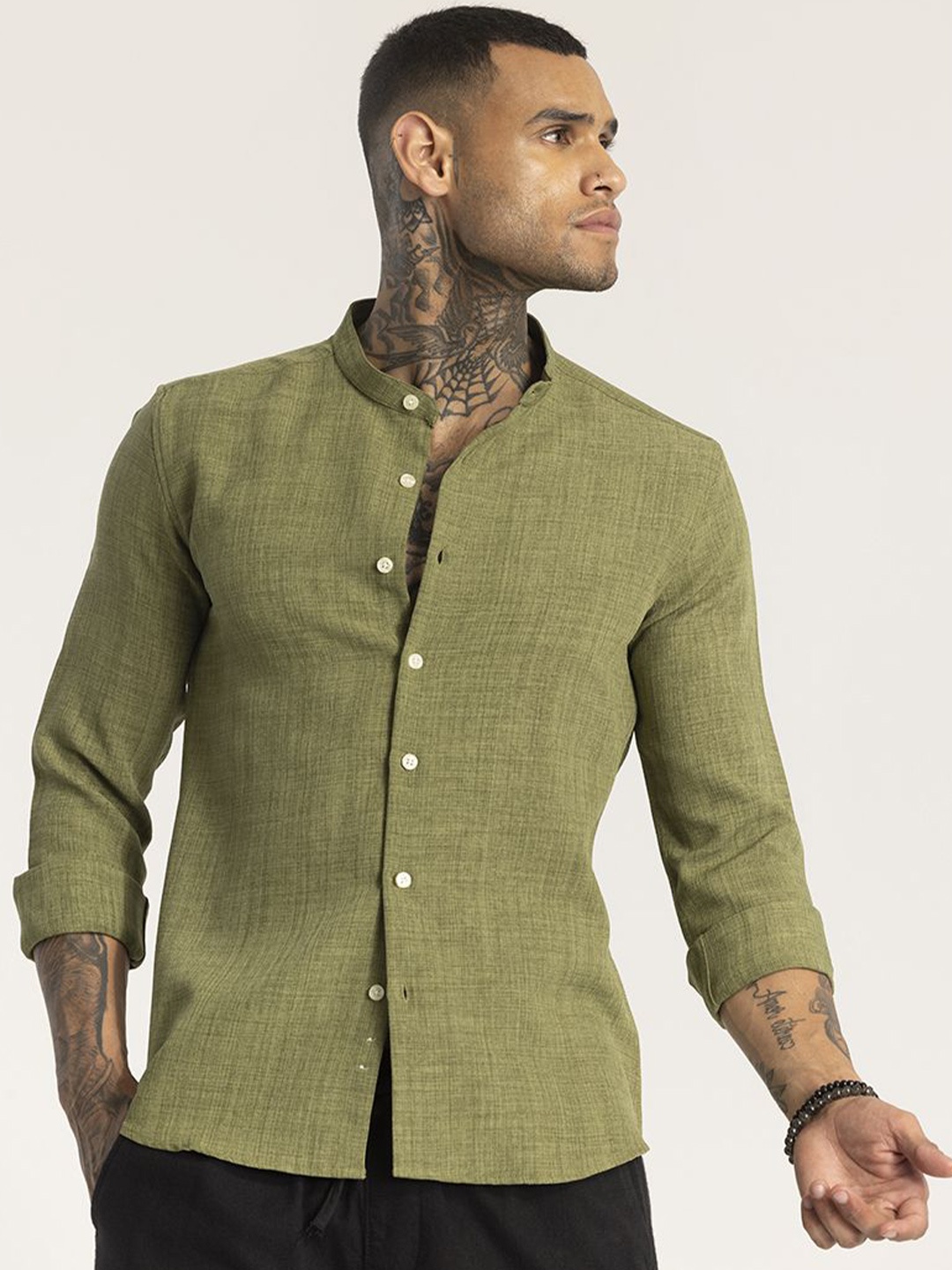 

Snitch Men Smart Slim Fit Opaque Casual Shirt, Olive