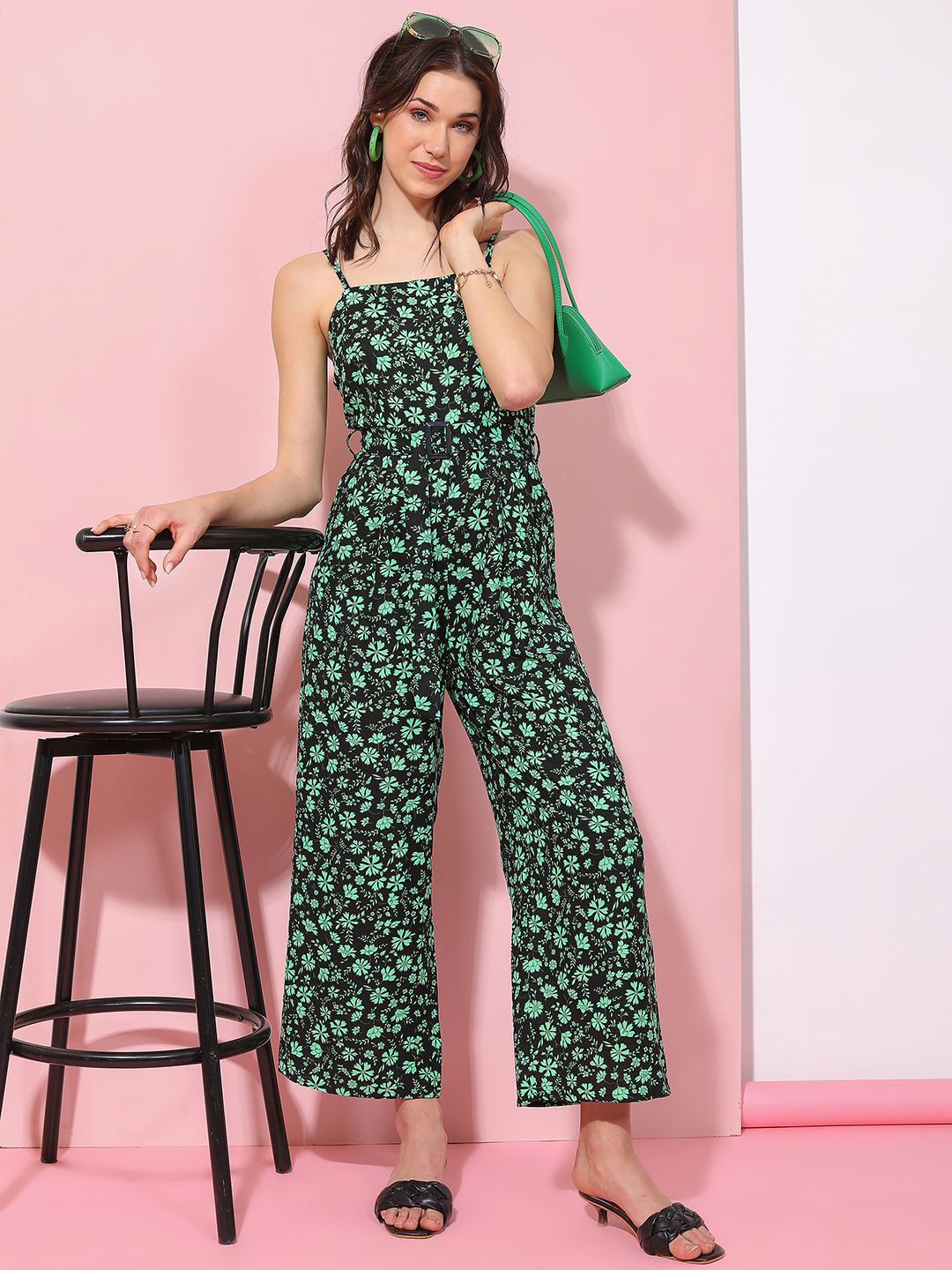 

Tokyo Talkies Printed Basic Jumpsuit, Black