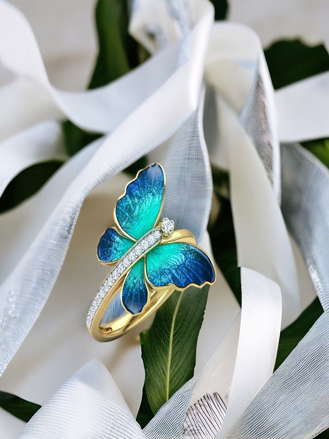 

UNIVERSITY TRENDZ Gold-Plated CZ Stone-Studded Finger Ring, Blue