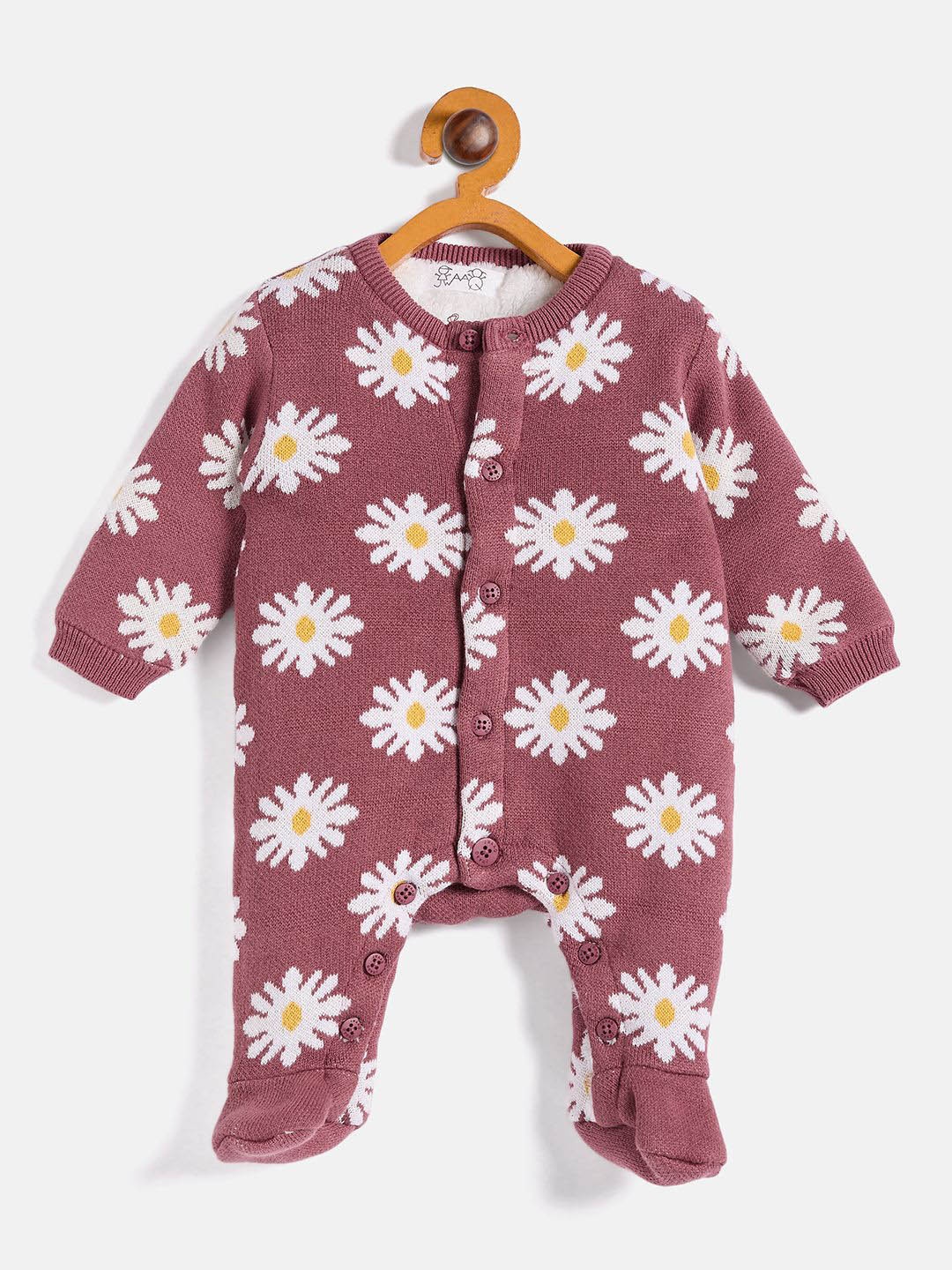 

JWAAQ Infants Printed Winter Romper With Fur Lined, Pink