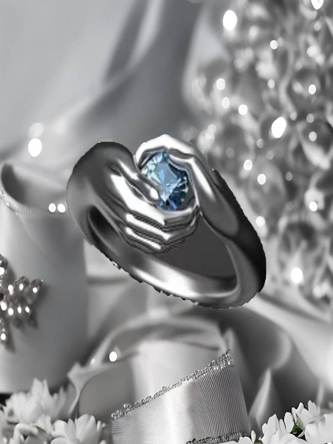 

UNIVERSITY TRENDZ Silver-Plated stone-studded Finger ring