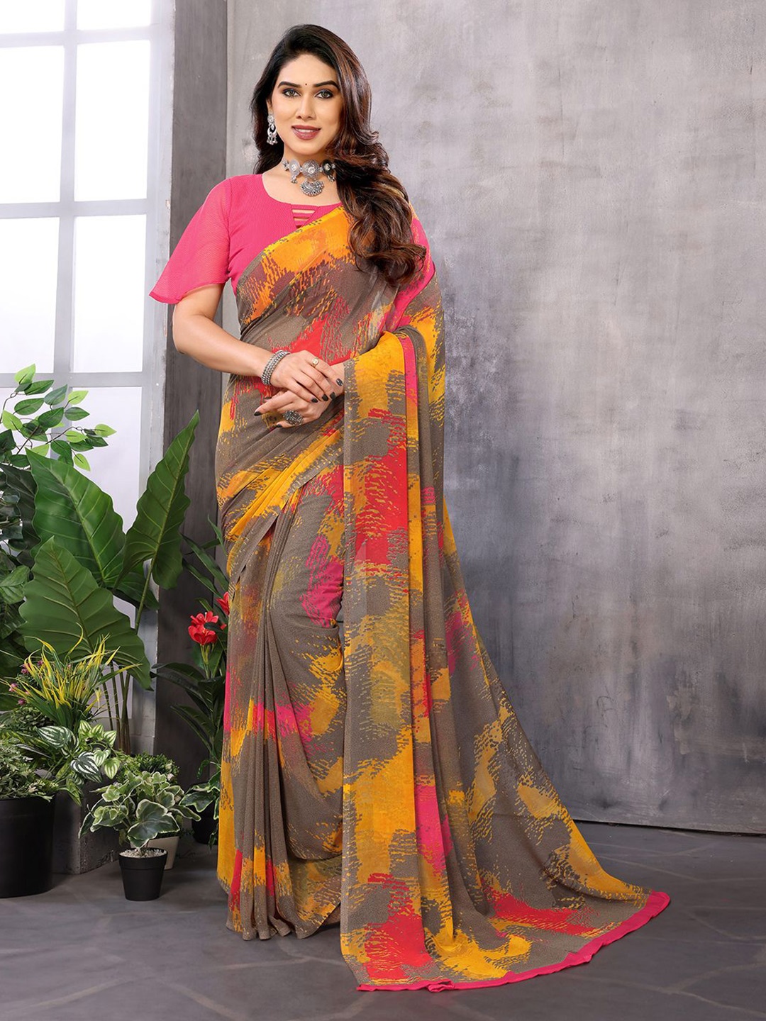 

ANAND SAREES Pure Georgette Saree, Grey