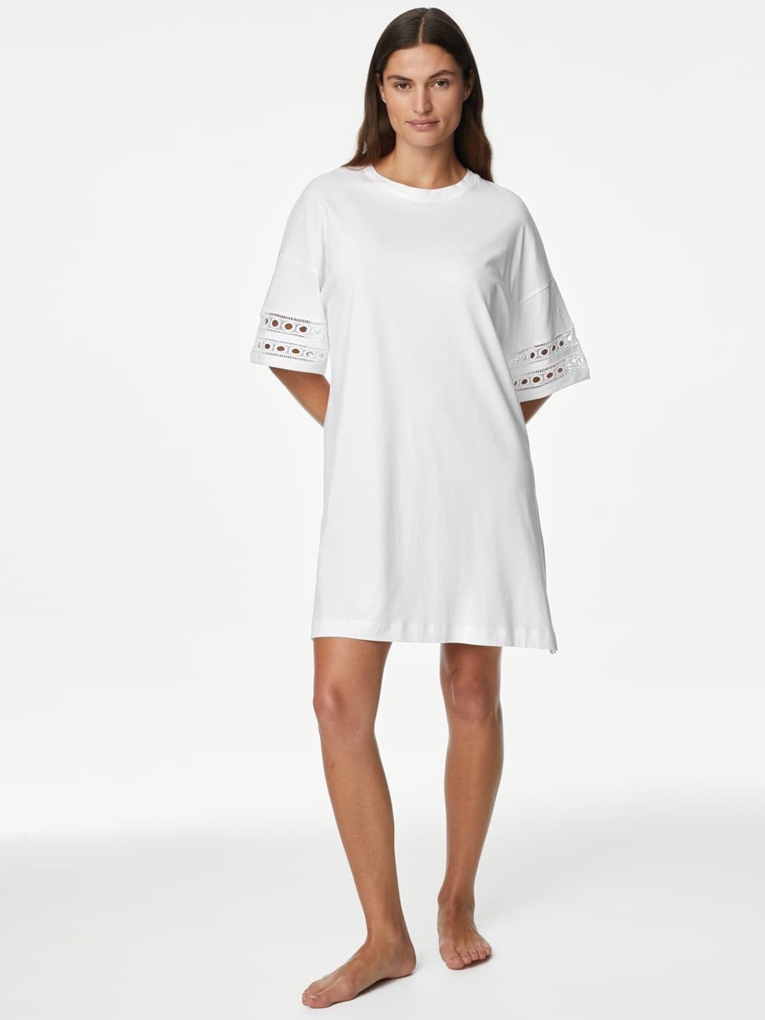 

Marks & Spencer Women Solid Short Sleeves Nightdress, White