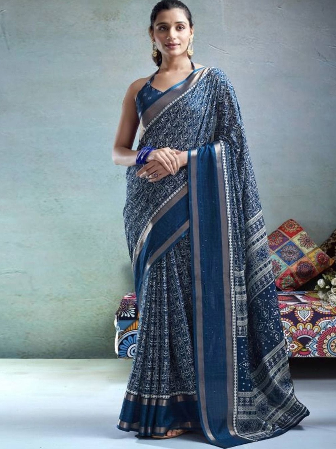 

Sanwariya Silk Floral Zari Art Silk Chanderi Saree, Teal