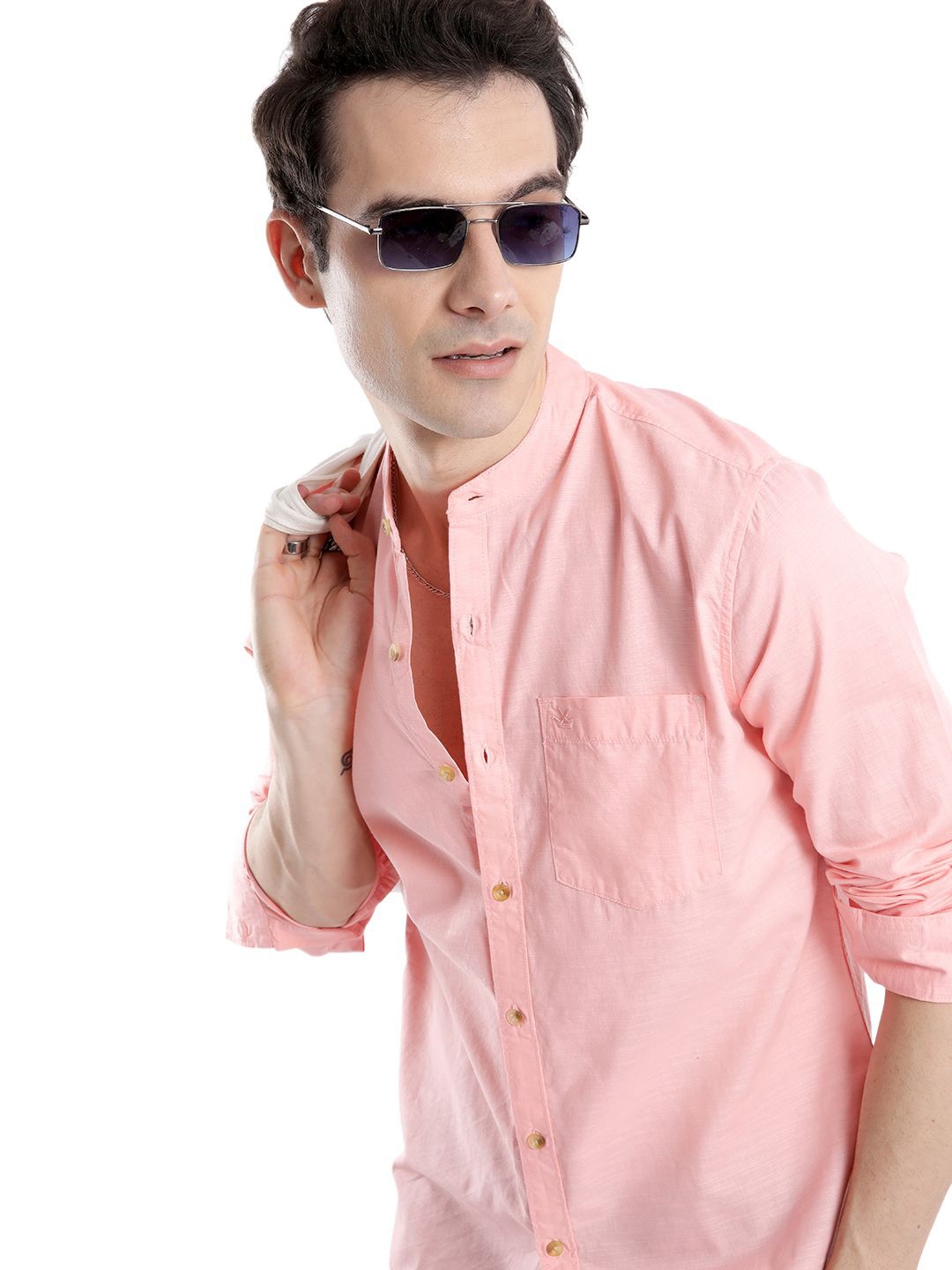 

WROGN Men Custom Opaque Casual Shirt, Pink