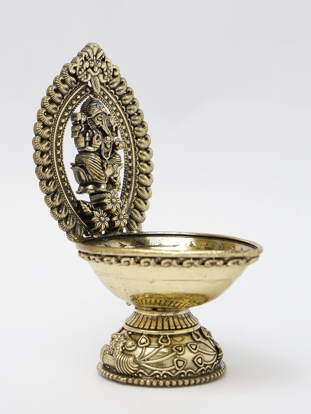 

Exotic India 5" Small Superfine Ganesha Lamp (Diya) in Brass, Gold