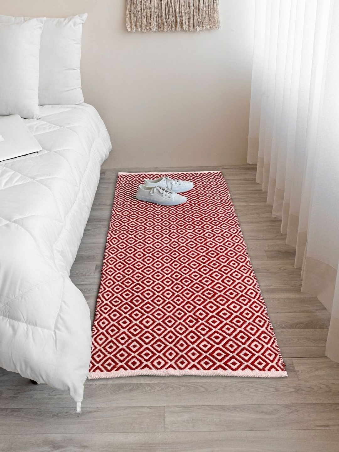

HOMEMONDE Red Geometric Handmade Cotton Carpet