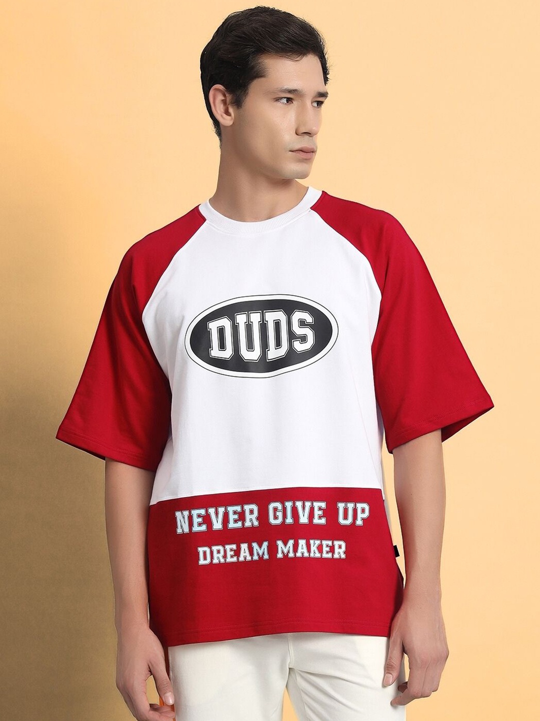 

WEARDUDS Men Colourblocked Drop-Shoulder Sleeves T-shirt, Red