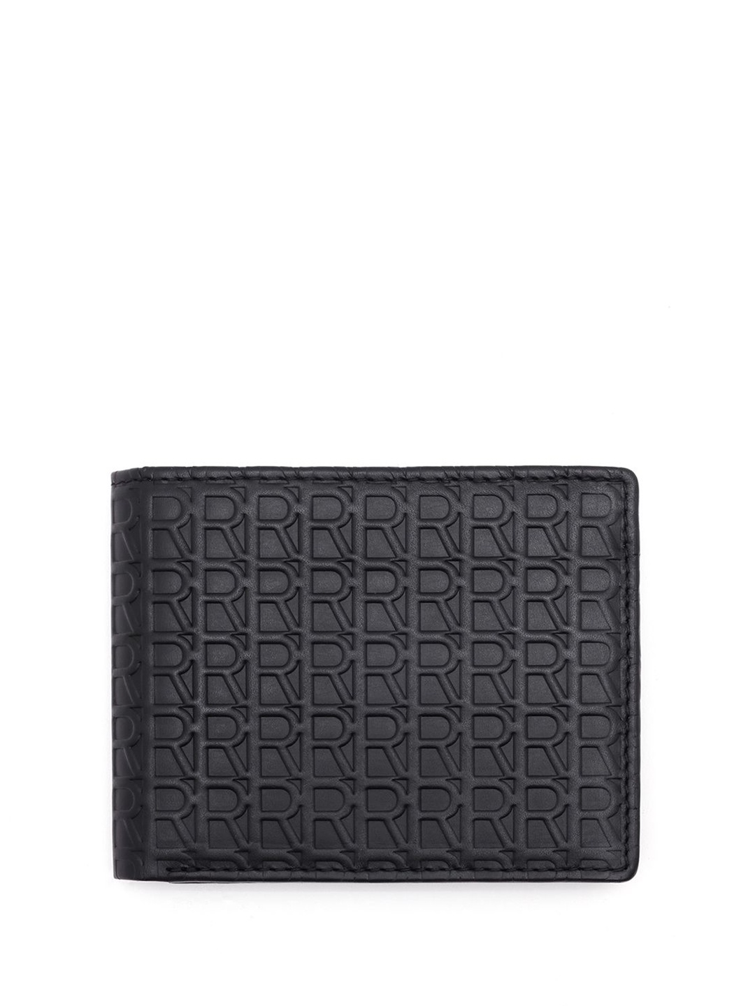 

RARE RABBIT Men Leather Embossed Monogram Two Fold Wallet, Black