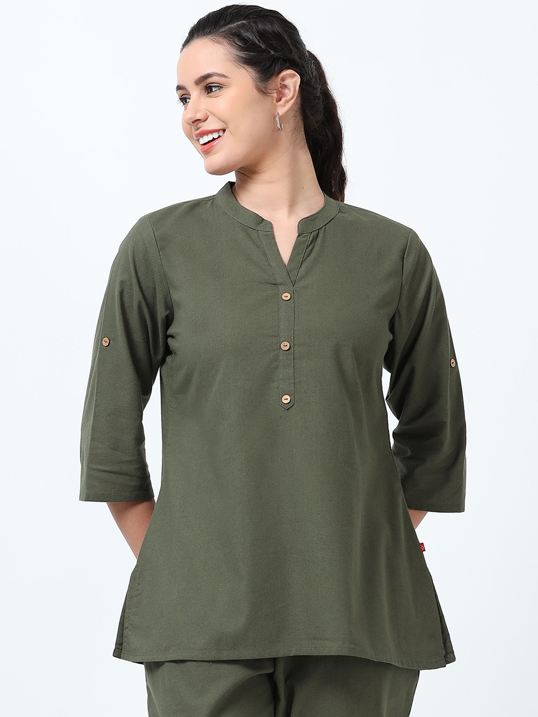 

Marcia Women Flared Sleeves Thread Work Kurta, Olive