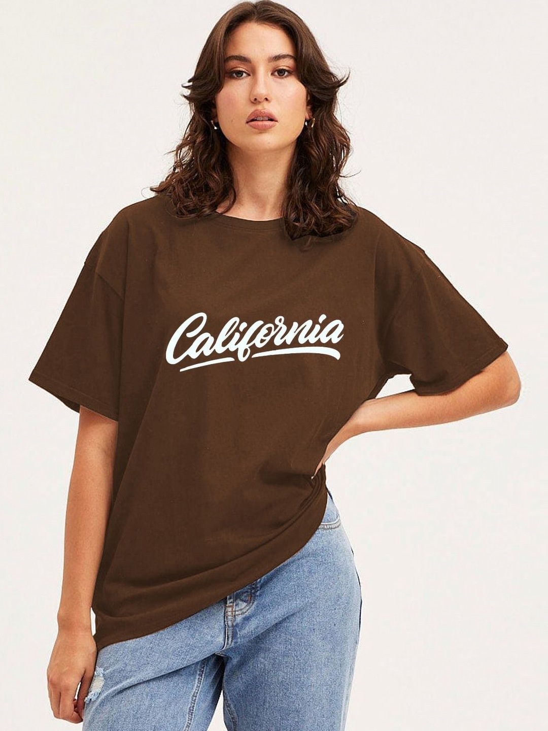 

CLAFOUTIS Women Typography Printed Applique T-shirt, Brown
