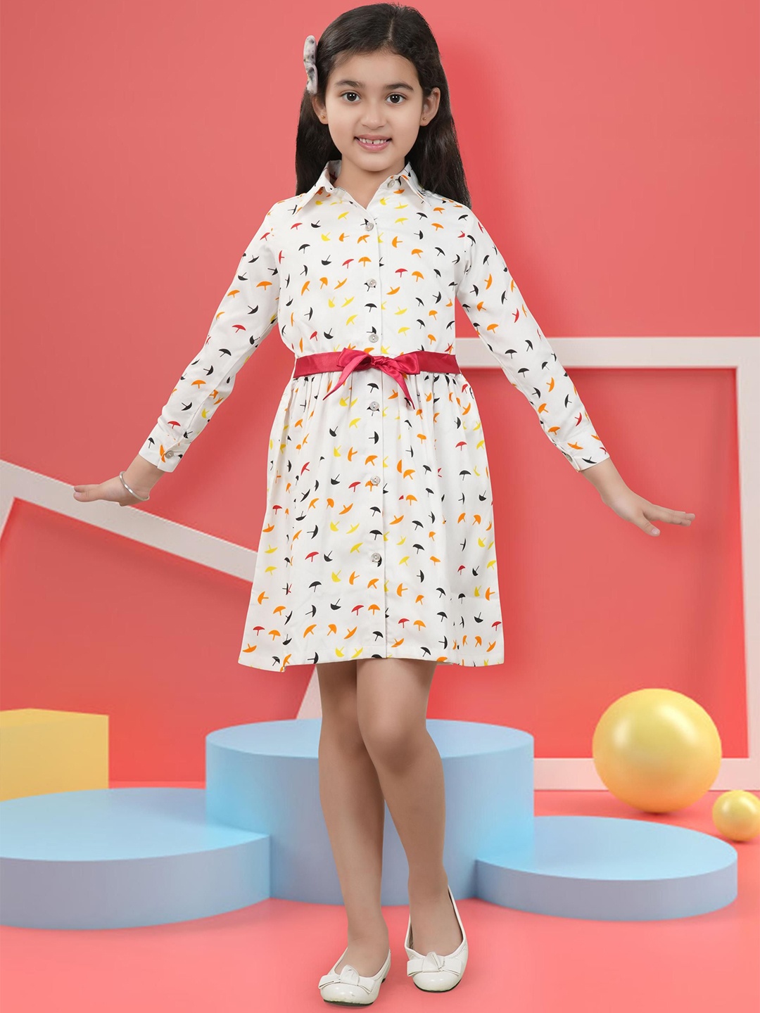 

RANJ Print Crepe A-Line Long Dress, White