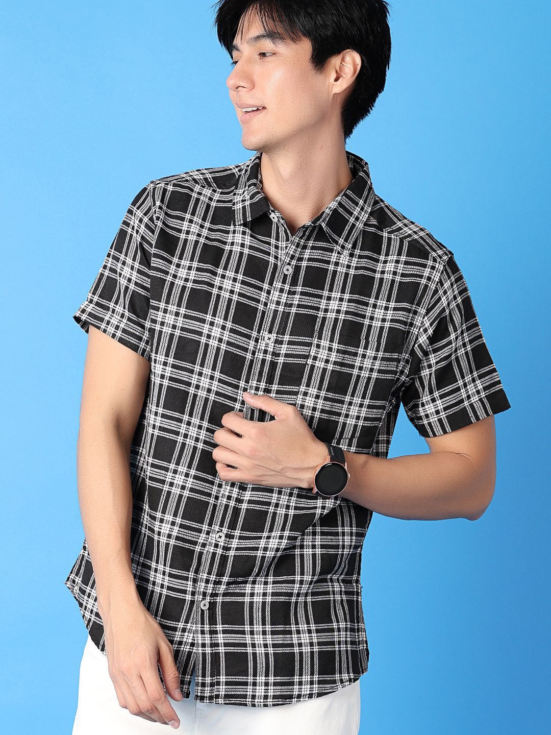 

V-Mart Men Classic Slim Fit Tartan Checks Opaque Checked Casual Shirt, Black