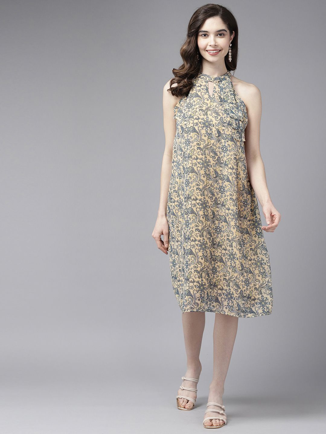 

BAESD Floral Georgette Sheath Maxi Dress, Beige