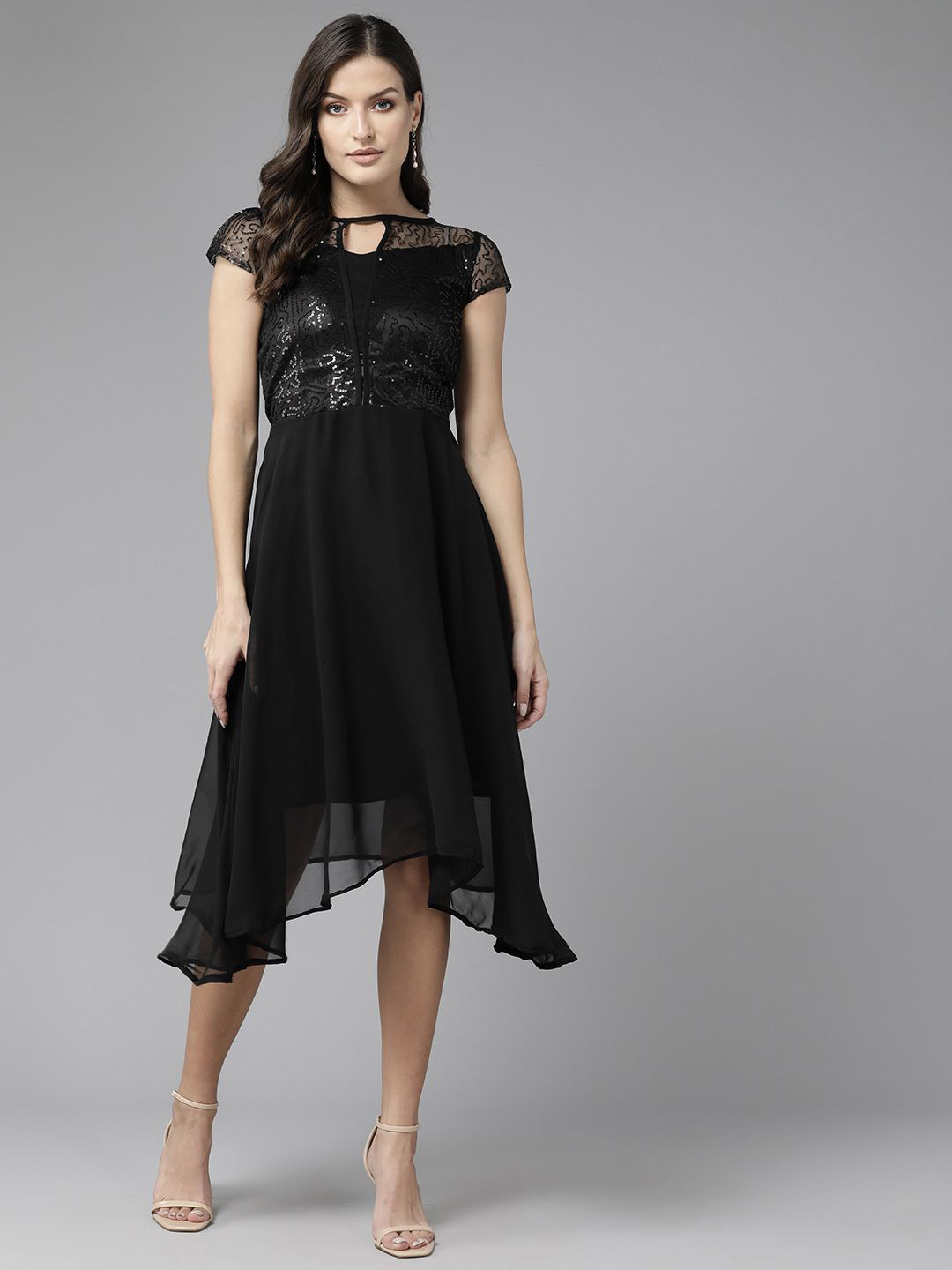 

BAESD Georgette Peplum Dress, Black