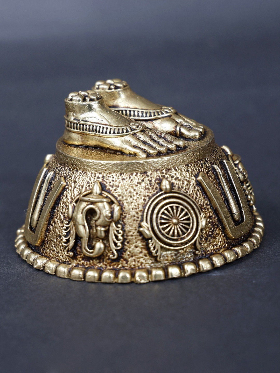 

Exotic India Goddess Lakshmi Padam with Vaishnava Symbols Showpiece, Gold