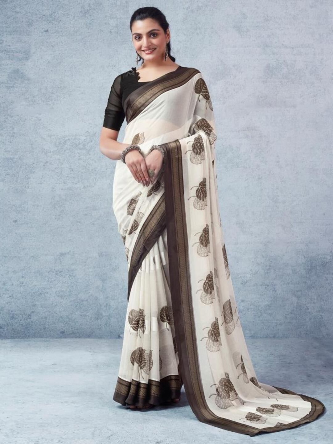 

Sitanjali Floral Zari Pure Georgette Bagh Saree, Brown