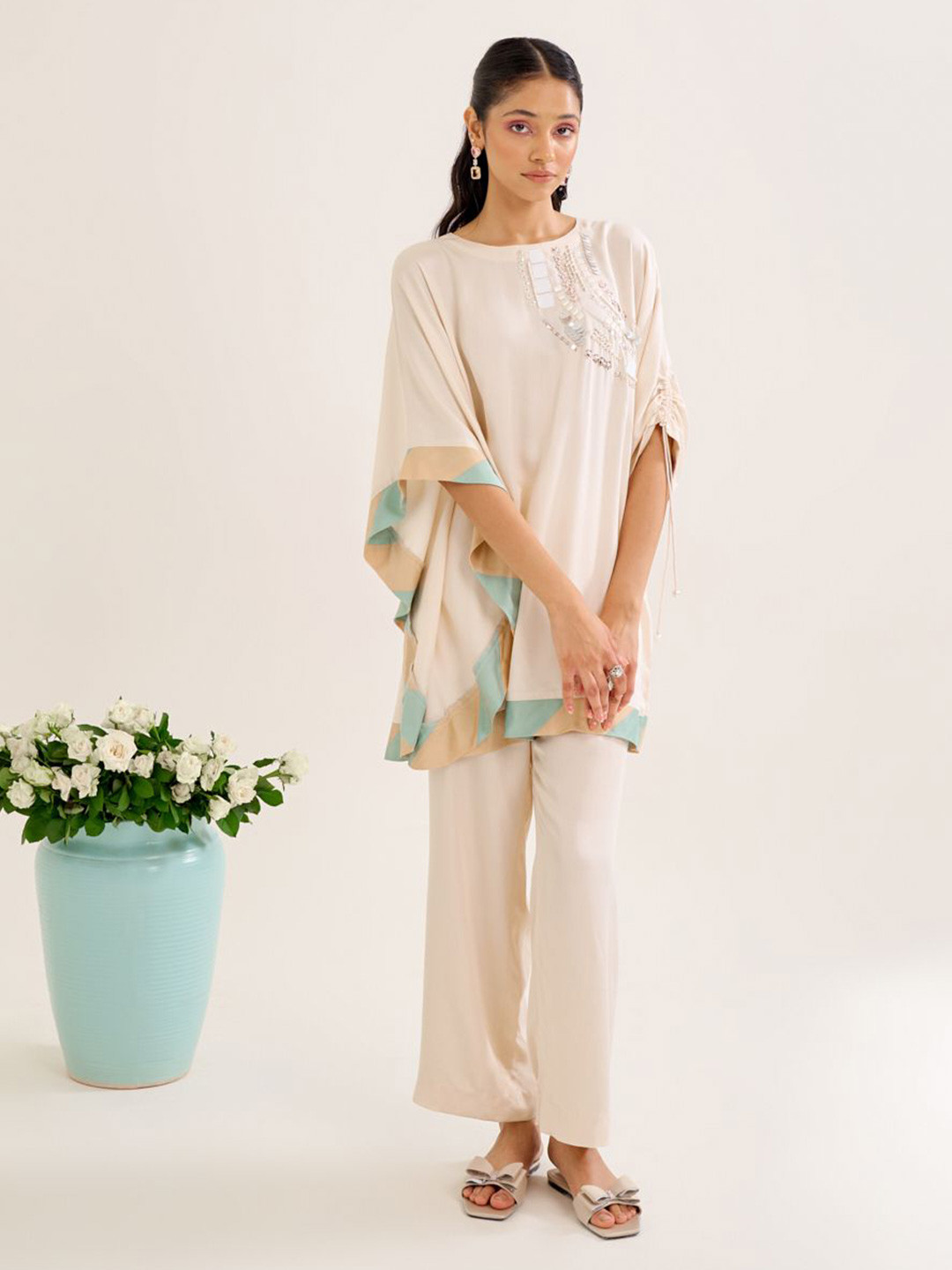 

Siyona by Ankurita Top With Trouser Co-Ords Set, Off white