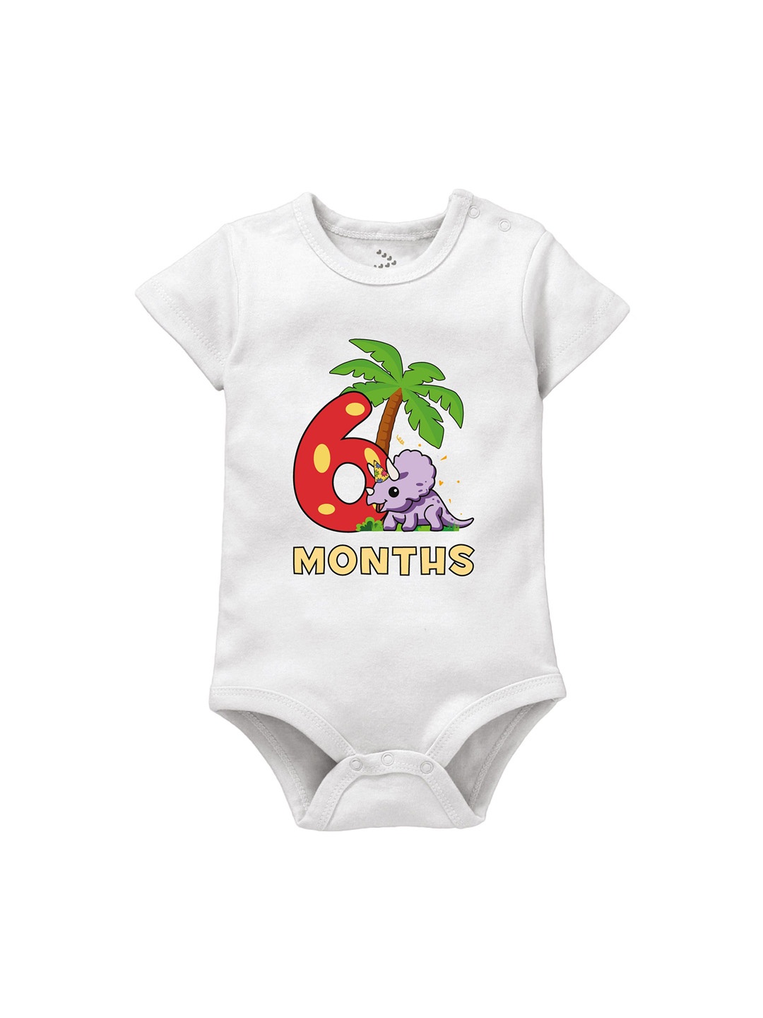 

Zeezeezoo Infants 6 Months Birthday Dinosaur Printed Cotton Bodysuit, White