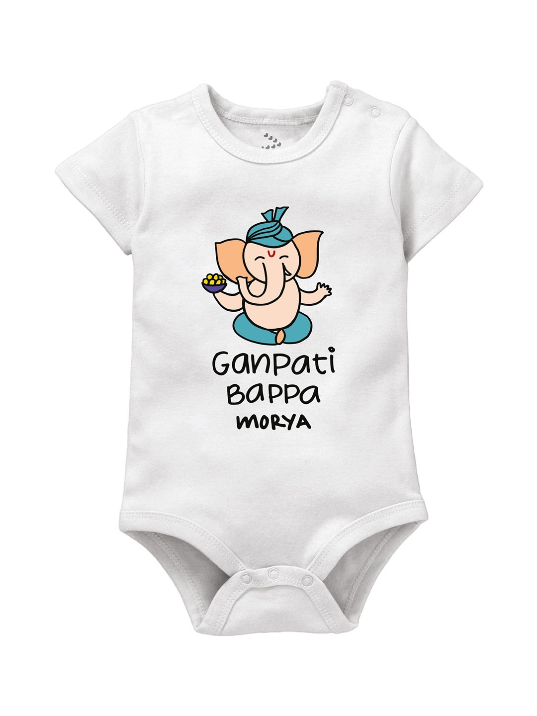

Zeezeezoo Infants Ganpati Bappa Morya Printed Cotton Bodysuit, White