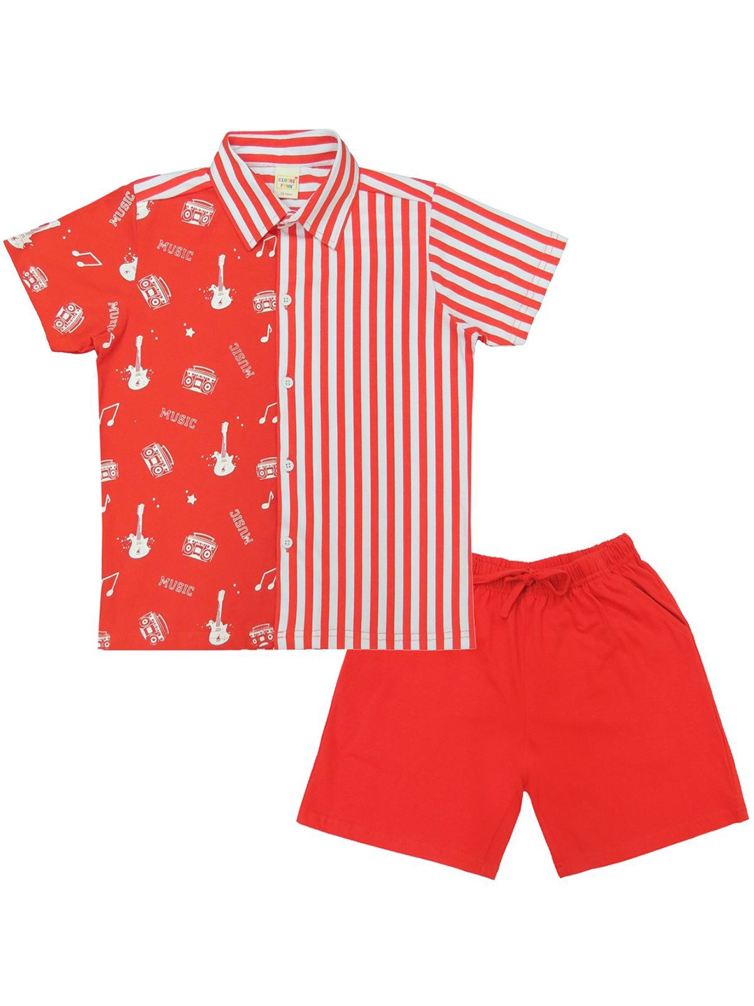 

Clothe Funn Boys Striped Shirt with Shorts, Rust