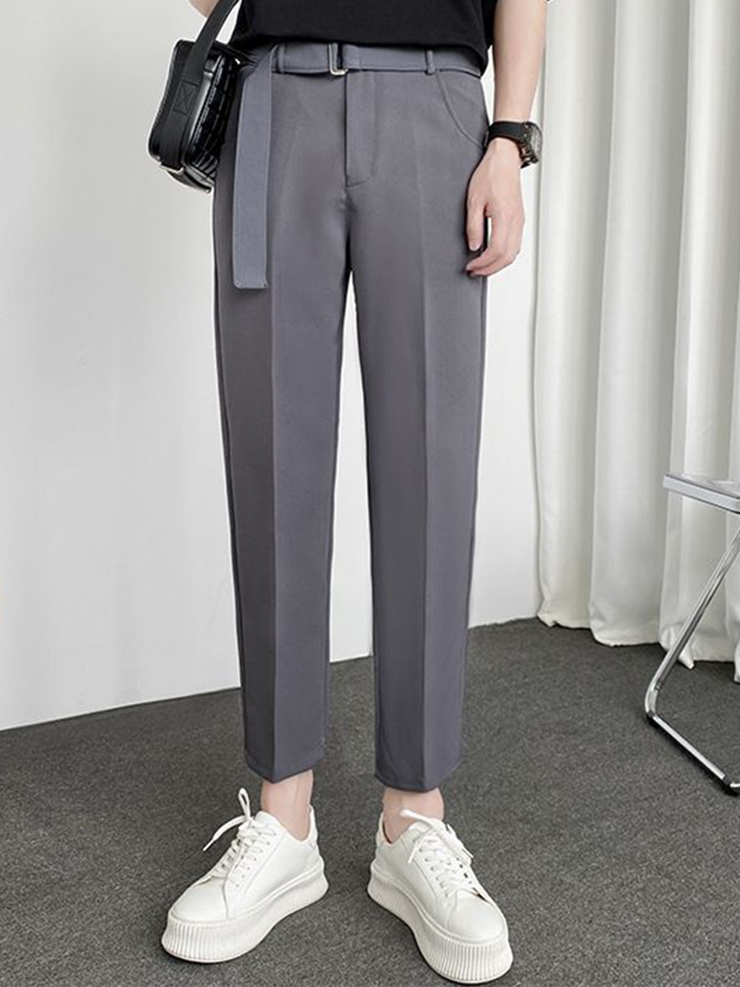 

StyleCast Men Solid Casual Trousers, Grey