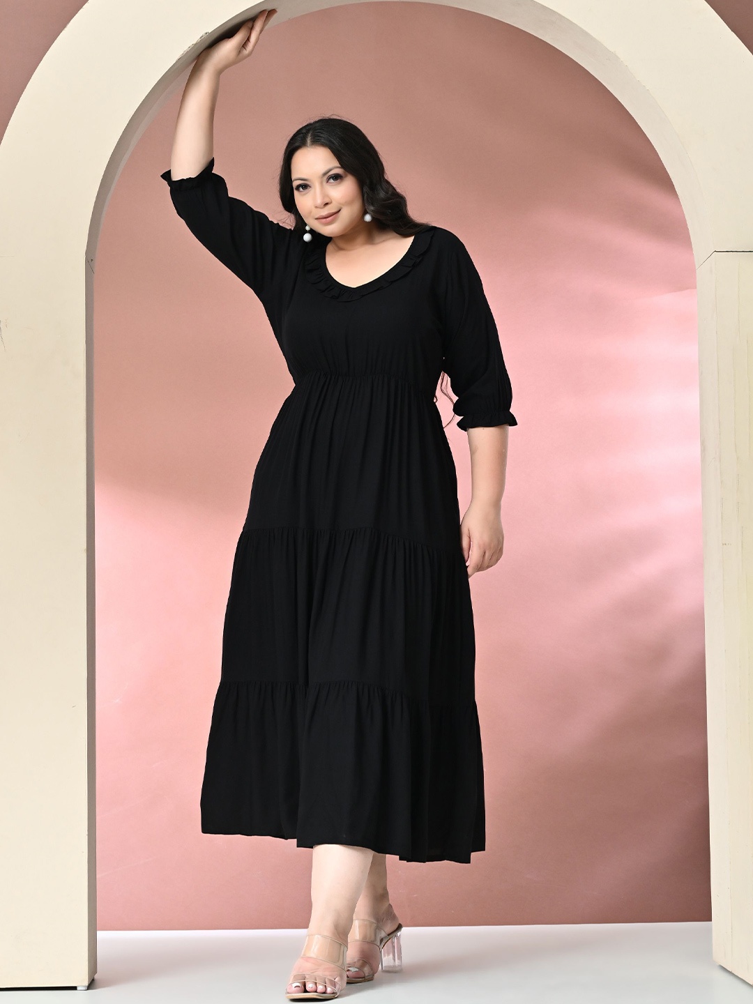 

PrettyPlus by Desinoor.com Plus Size Fit and Flare Midi Dress, Black