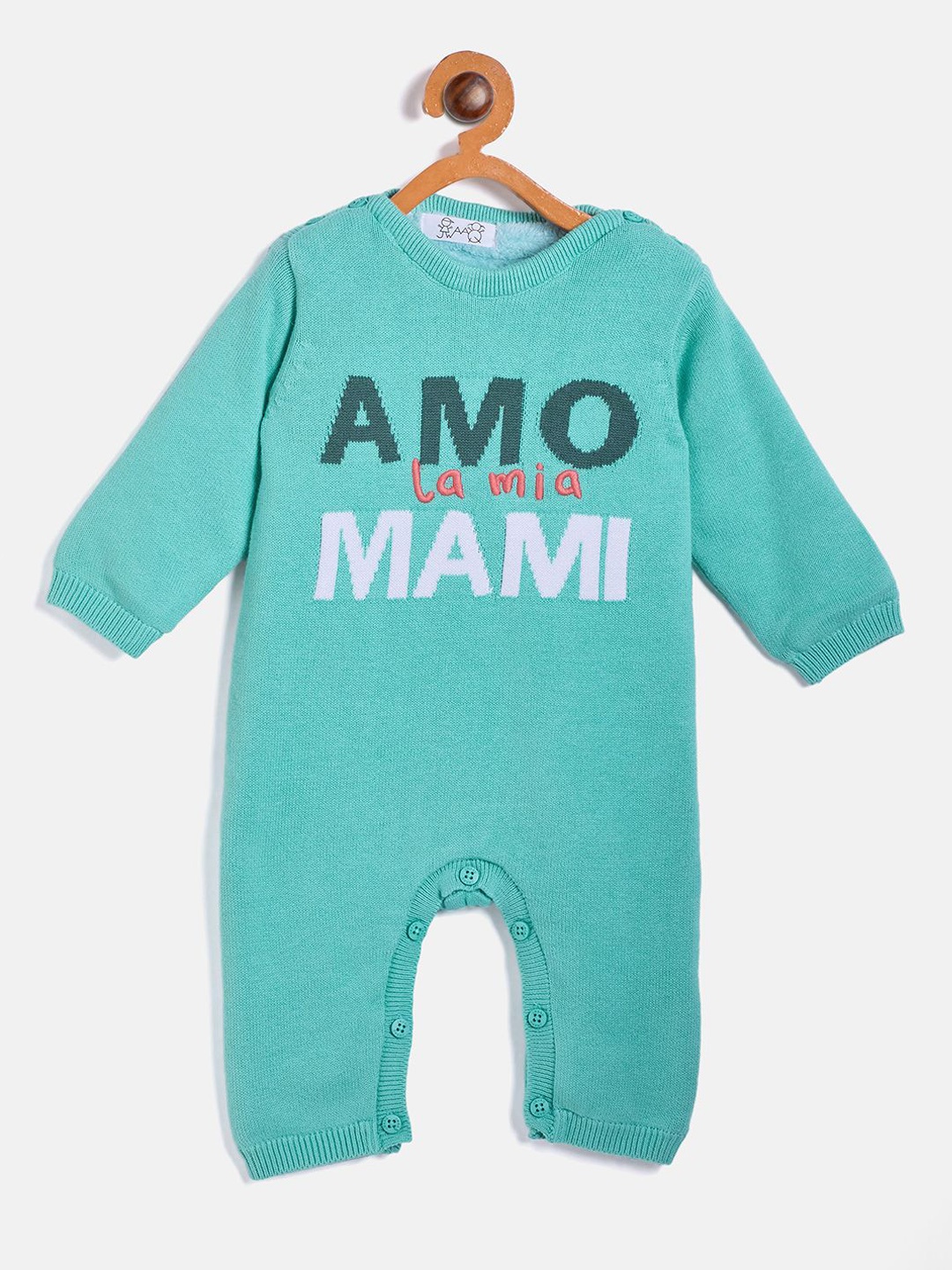 

JWAAQ Infants Printed Cotton Winter Romper With Fur Lined, Lime green
