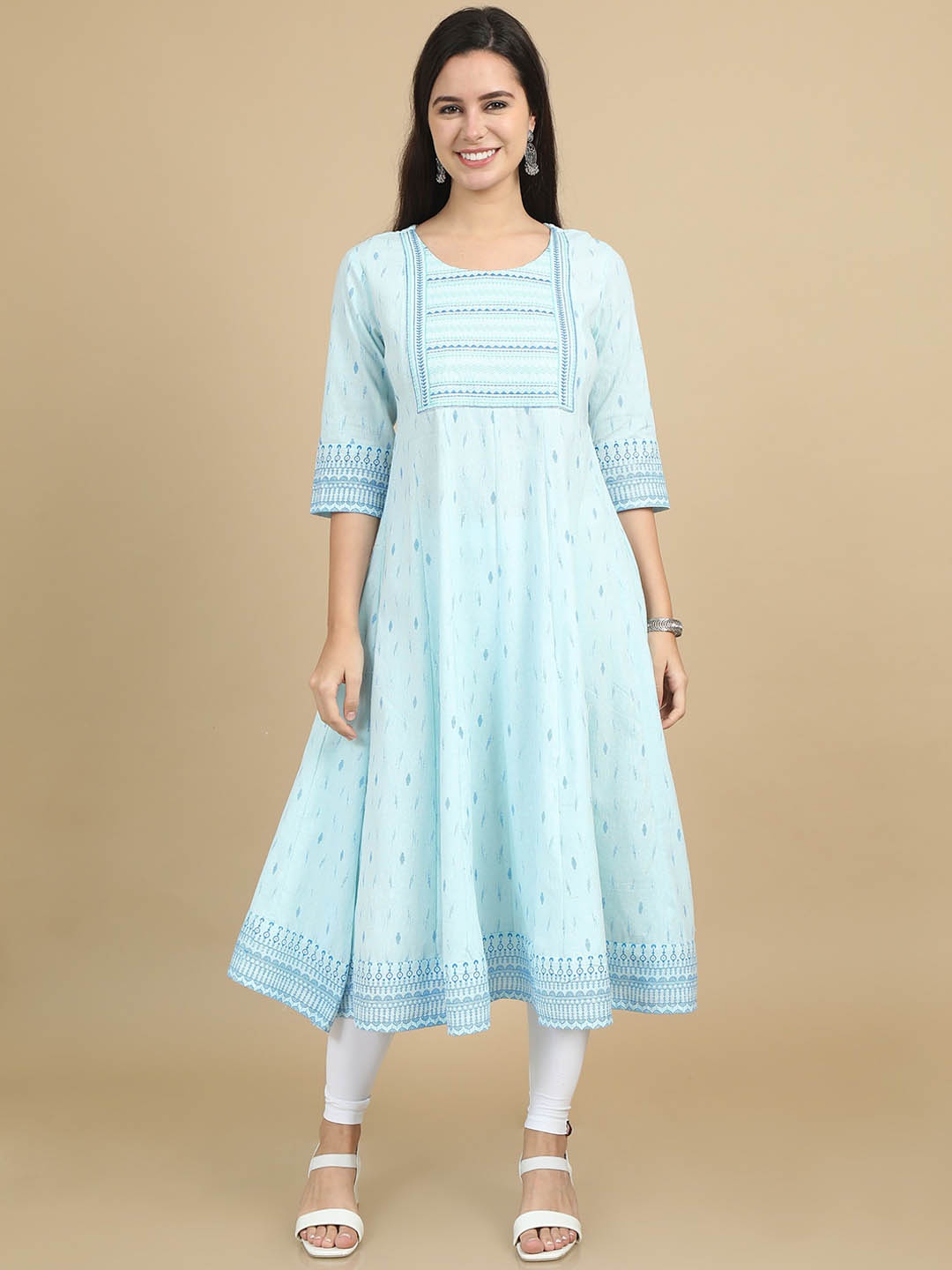 

Marcia Women Ethnic Motifs Printed Thread Work Anarkali Kurta, Blue